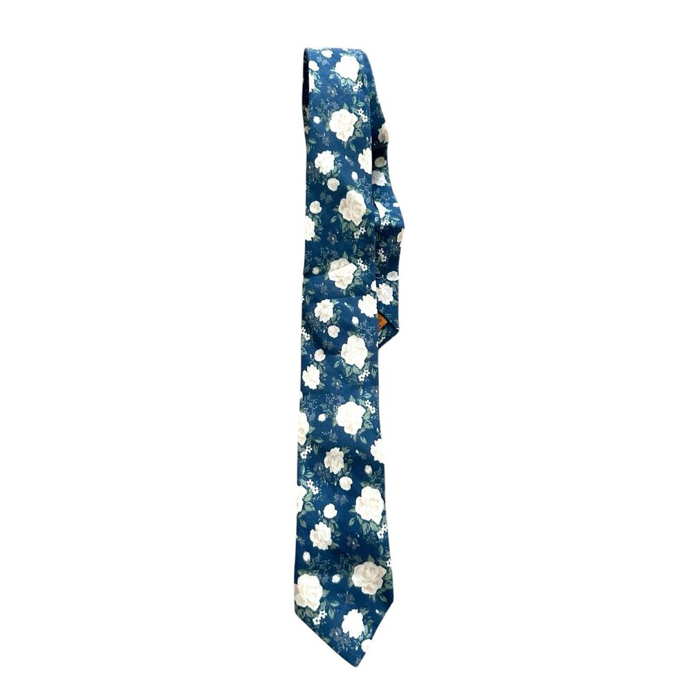 THE TIE BAR Floral Linen Tie Blue